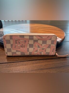 Louis Vuitton Clemence Wallet Damier Azur Pattern, Pink Design Coated Canvas EUC